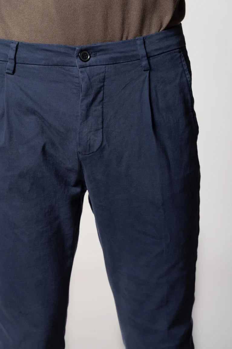 P.OSAKA 1 PINCES COTTON WOOL CHINO PANTS - NAVY