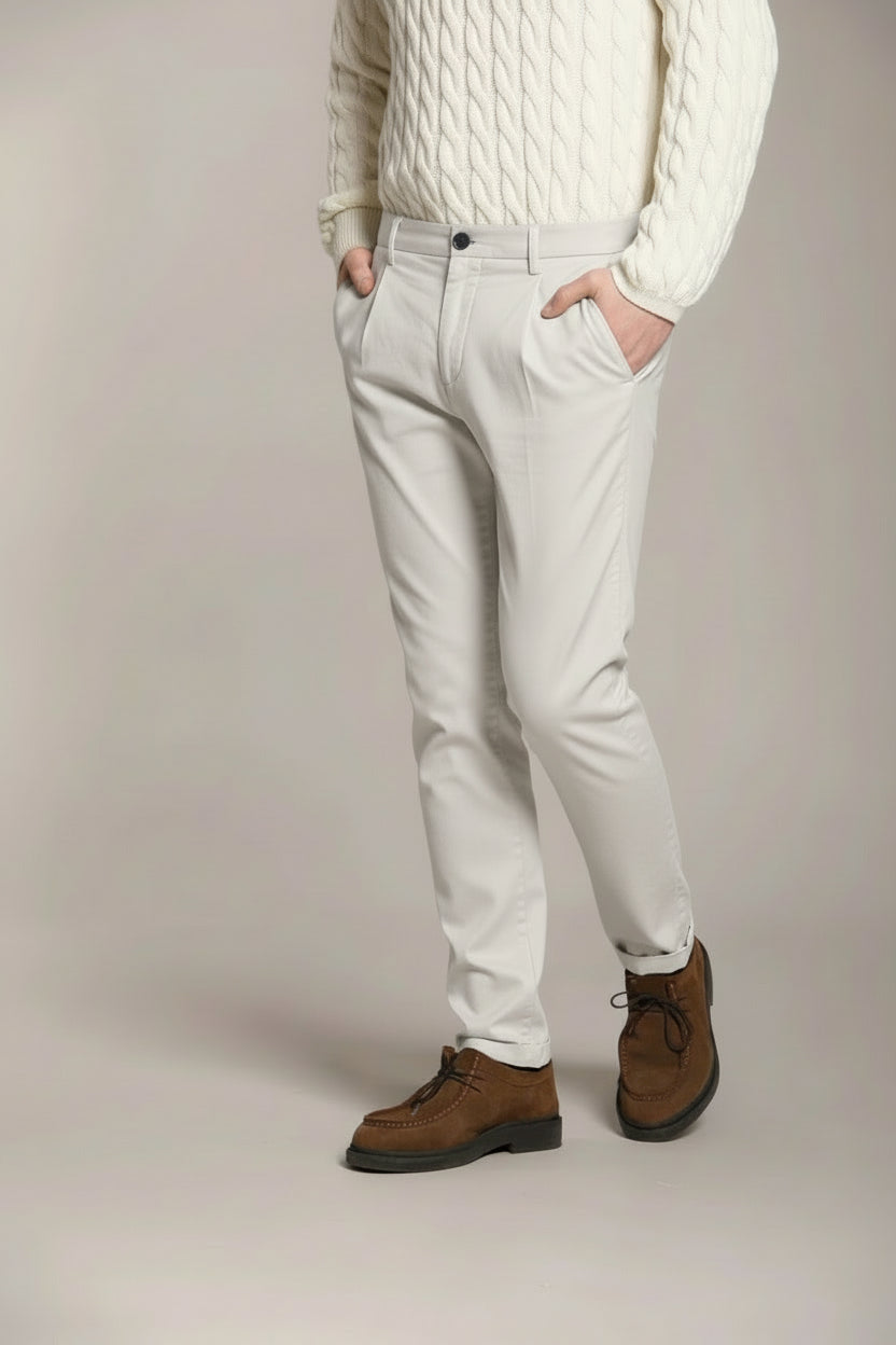 P.OSAKA 1 PINCES COTTON WOOL CHINO PANTS - PEARL GREY