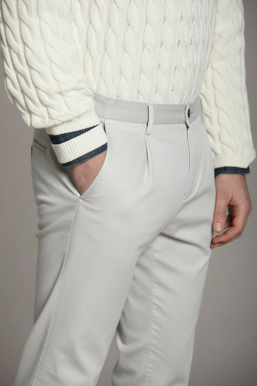 P.OSAKA 1 PINCES COTTON WOOL CHINO PANTS - PEARL GREY