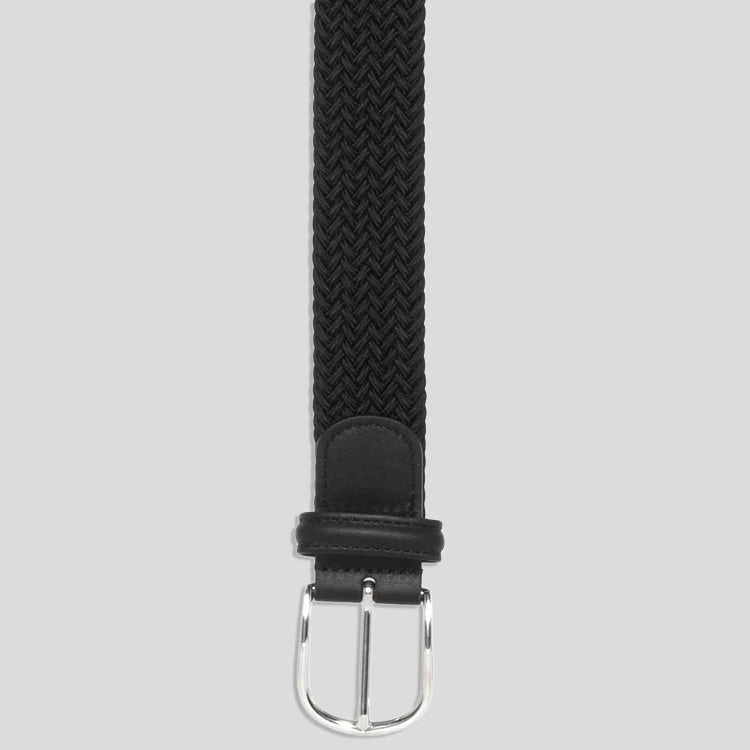 NYLON LEATHER TRIM BELT - BLACK
