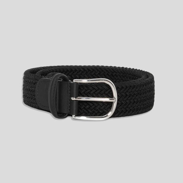 NYLON LEATHER TRIM BELT - BLACK
