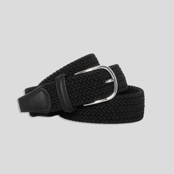 NYLON LEATHER TRIM BELT - BLACK