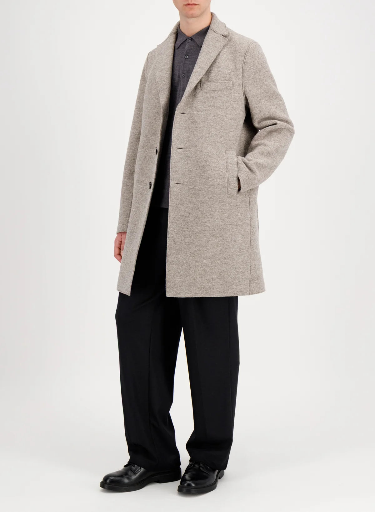 BOXY COAT IN BOILED WOOL - BEIGE