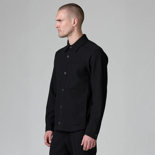 BLACK BOILED WOOL OVERSHIRT - BLACK