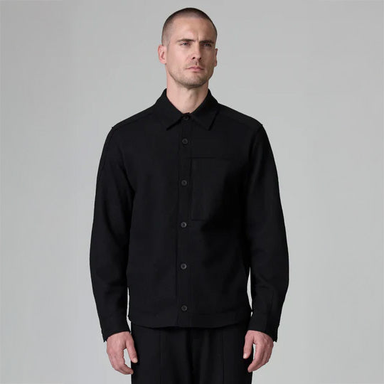 BLACK BOILED WOOL OVERSHIRT - BLACK