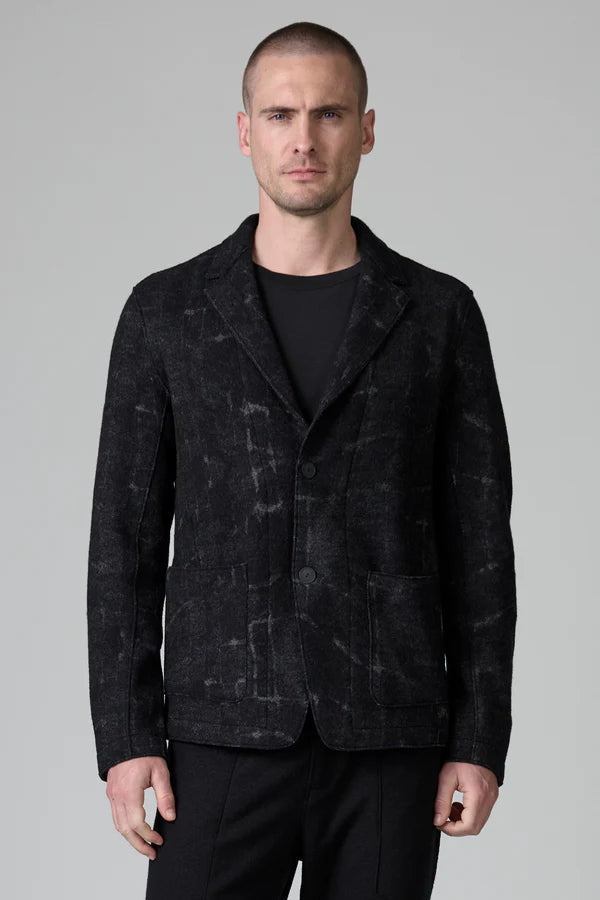 BLACK VIRGIN WOOL & VISCOSE JACQUARD BLAZER