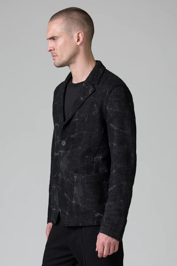 BLACK VIRGIN WOOL & VISCOSE JACQUARD BLAZER