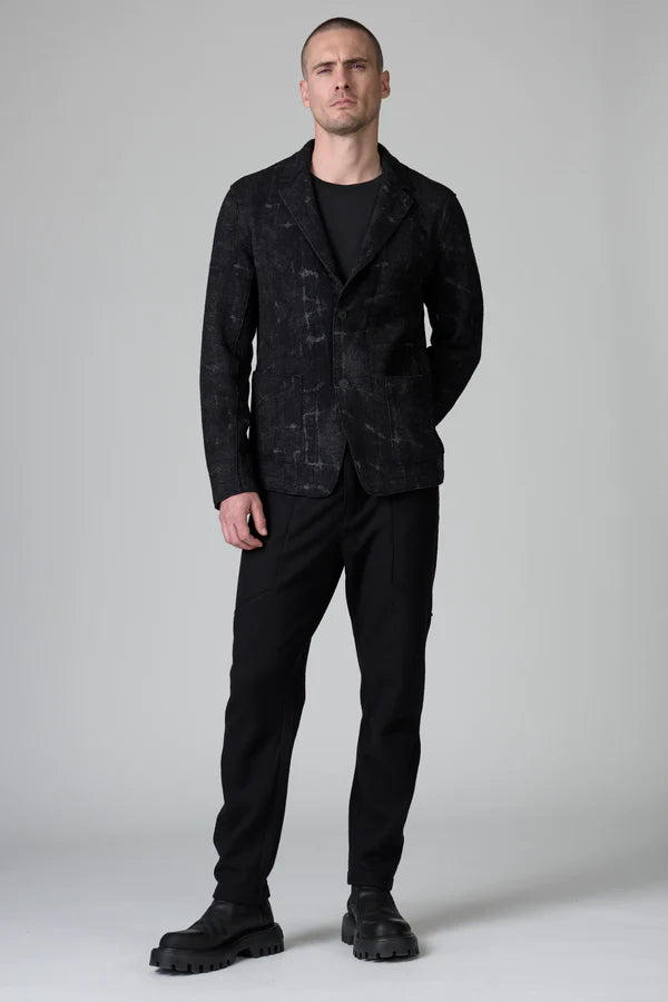 BLACK VIRGIN WOOL & VISCOSE JACQUARD BLAZER
