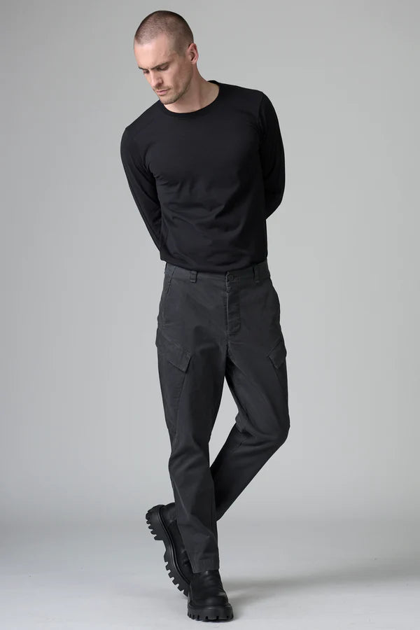 CHARCOAL COTTON GABARDINE CARGO TROUSERS