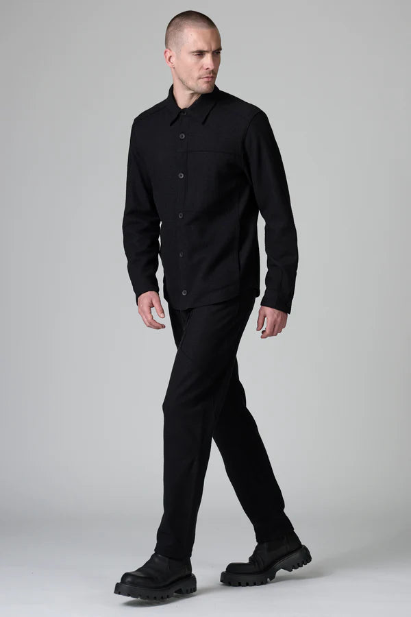 BLACK BOILED WOOL OVERSHIRT