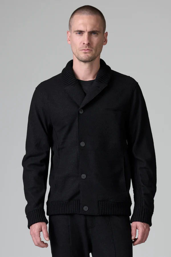 BLACK BOILED WOOL JACKET
