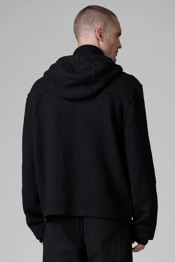 BLACK JACQUARD HOODED JACKET