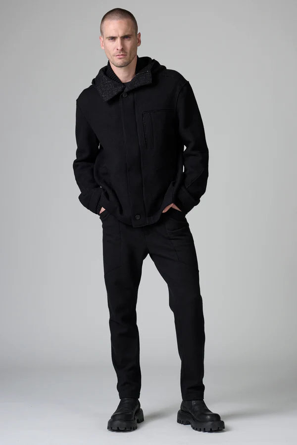 BLACK JACQUARD HOODED JACKET