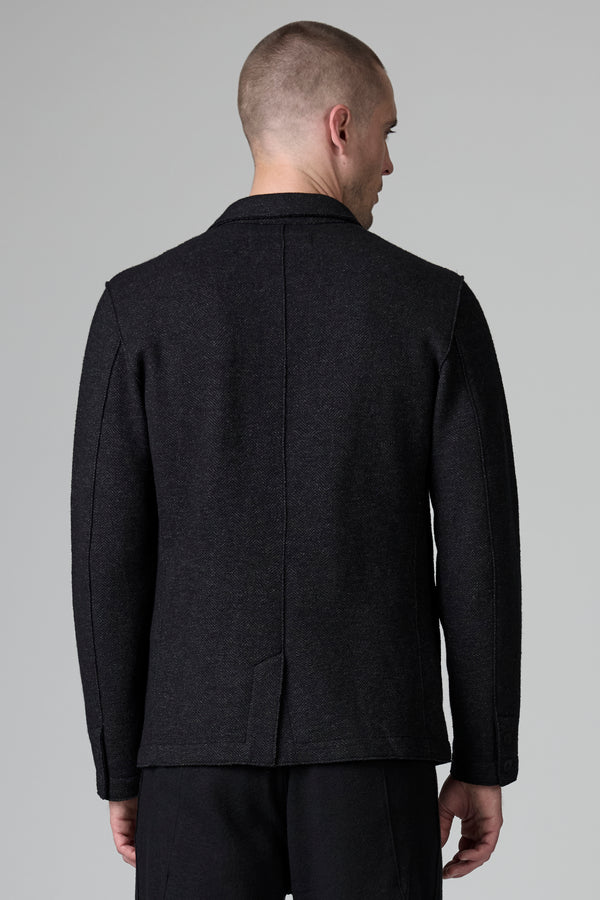 BLACK & GREY DOUBLE‑FACE HERRINGBONE JACKET