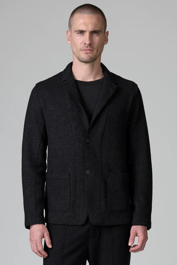 BLACK & GREY DOUBLE‑FACE HERRINGBONE JACKET