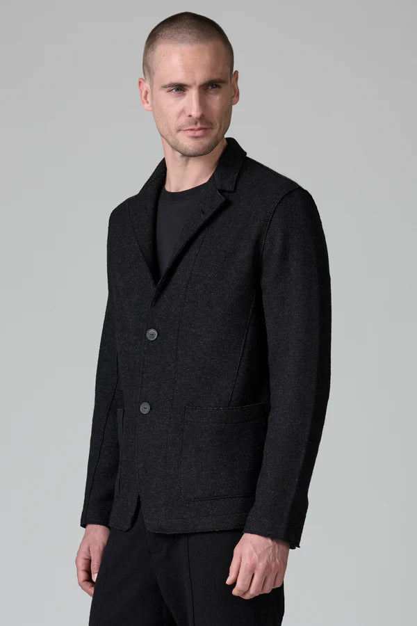 BLACK & GREY DOUBLE‑FACE HERRINGBONE JACKET