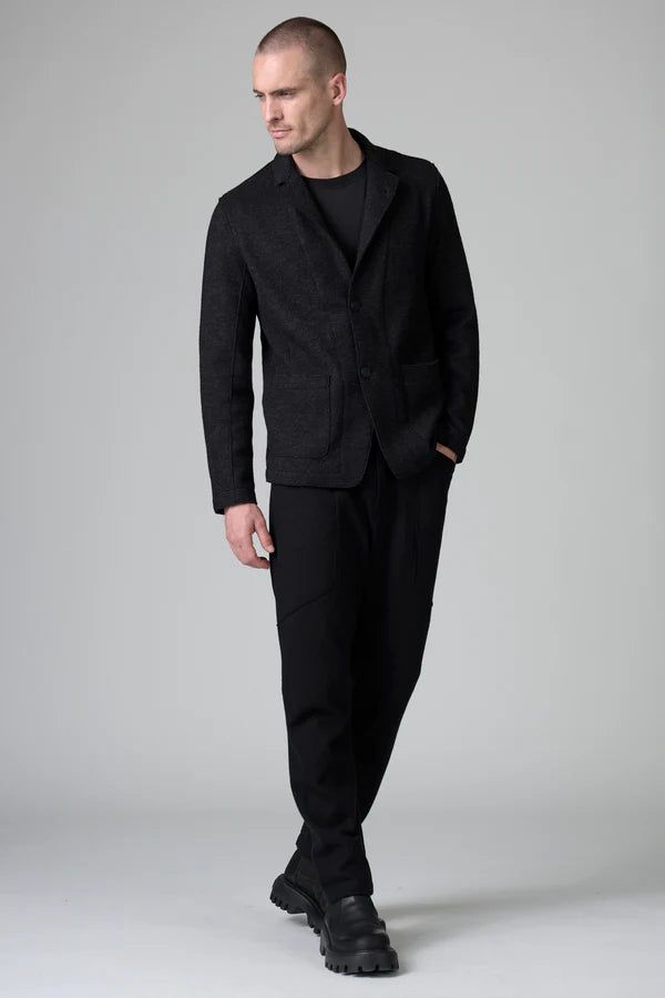 BLACK & GREY DOUBLE‑FACE HERRINGBONE JACKET