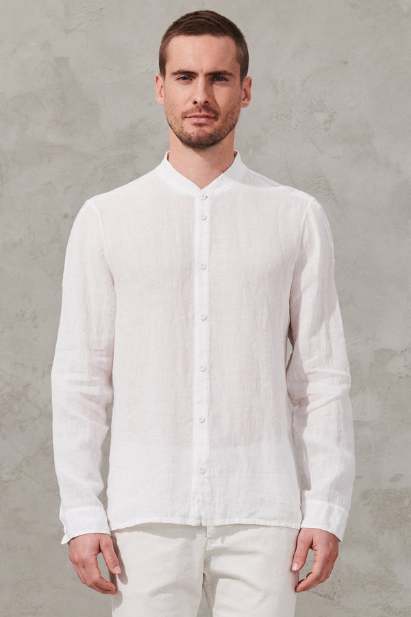 Mao neck linen shirt - OPTICAL WHITE