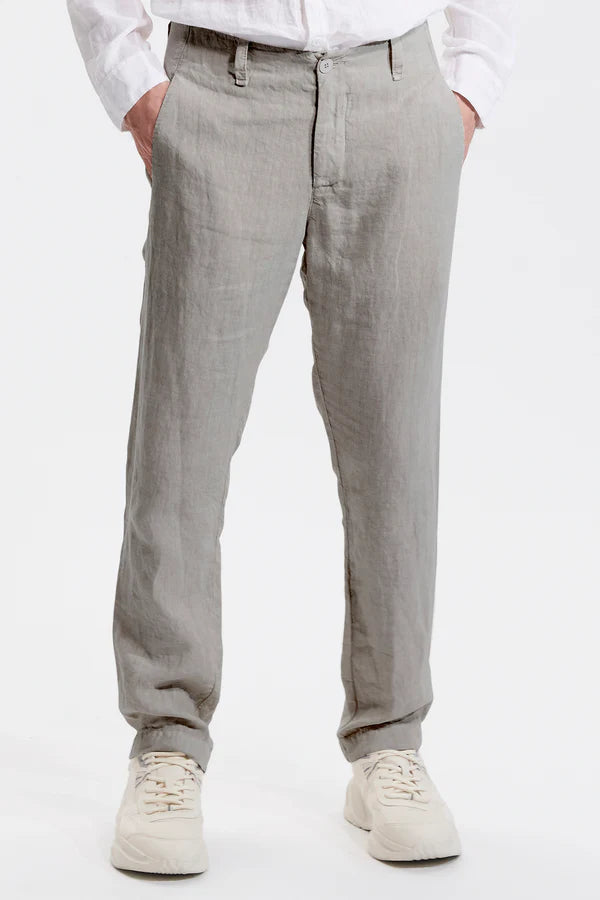 Regular fit-linen trousers - Clay