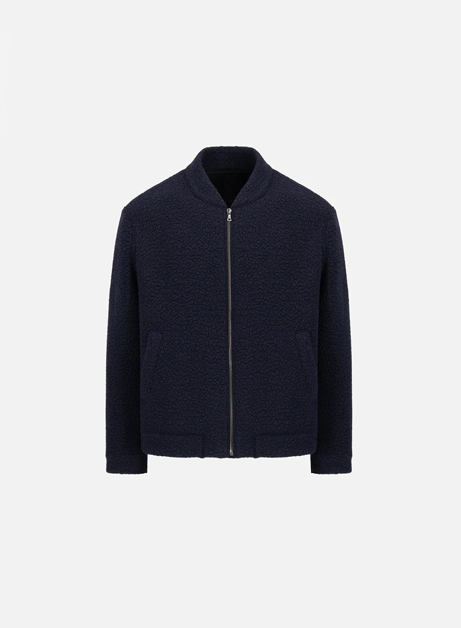BOUCLÉ BOMBER JACKET - NAVY BLUE