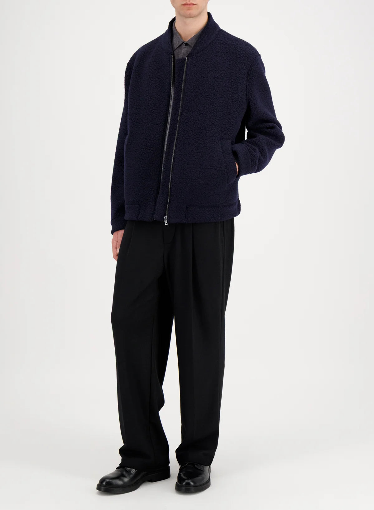 BOUCLÉ BOMBER JACKET - NAVY BLUE