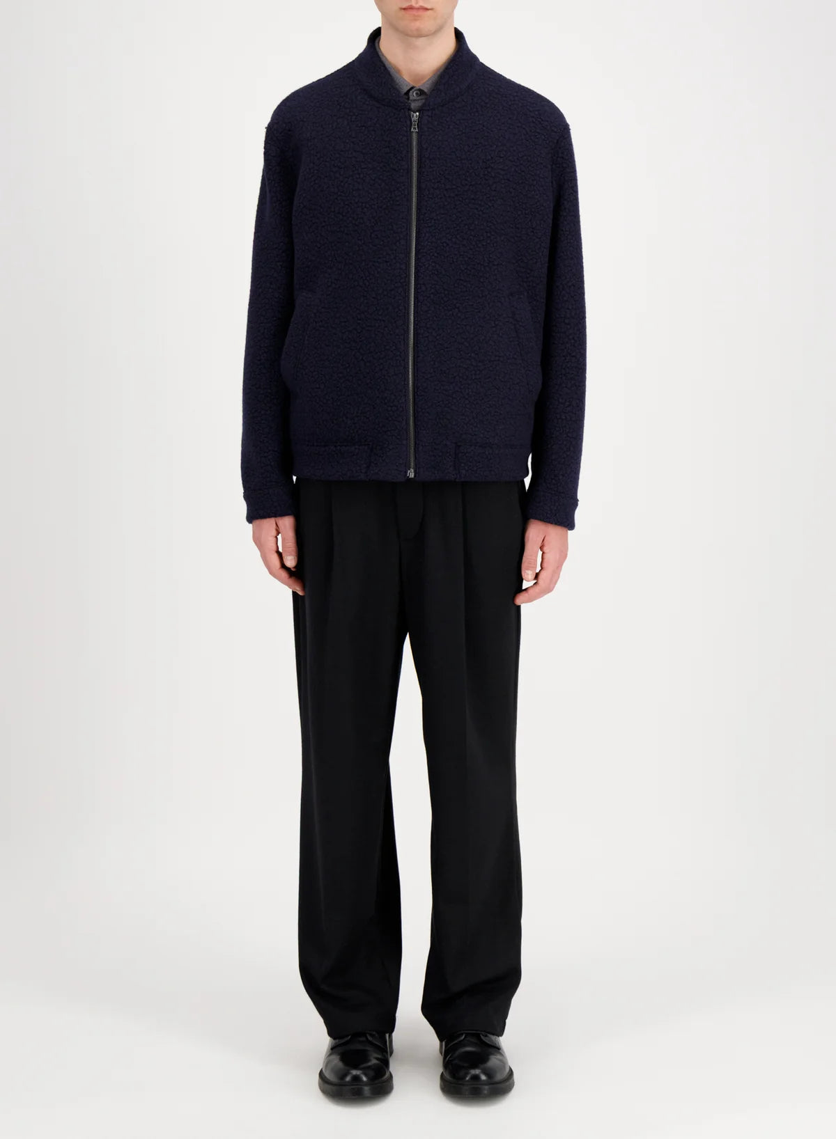 BOUCLÉ BOMBER JACKET - NAVY BLUE