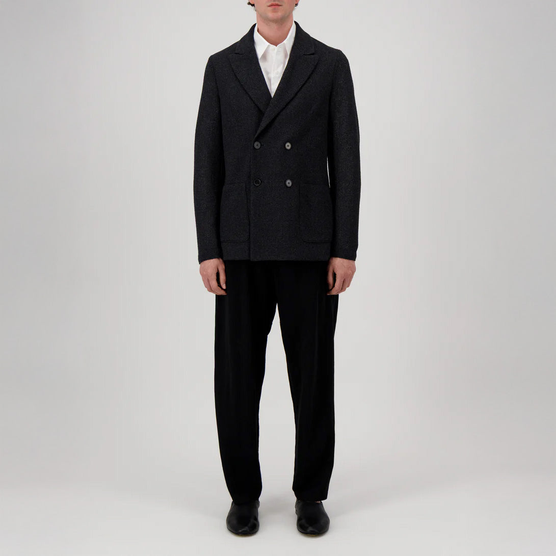 DOUBLE BREASTED  BICOLOR BLAZER FRISÉ - CHARCOAL