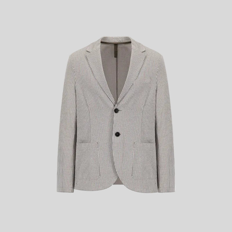 COOLMAX SEERSUCKER SINGLE BREASTED BLAZER - TOBACCO & WHITE