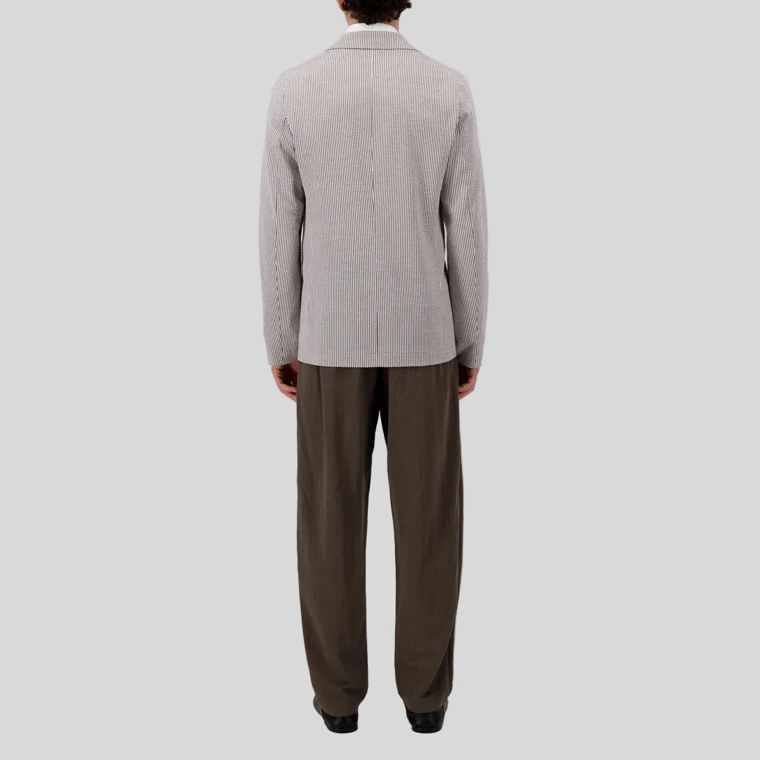 COOLMAX SEERSUCKER SINGLE BREASTED BLAZER - TOBACCO & WHITE