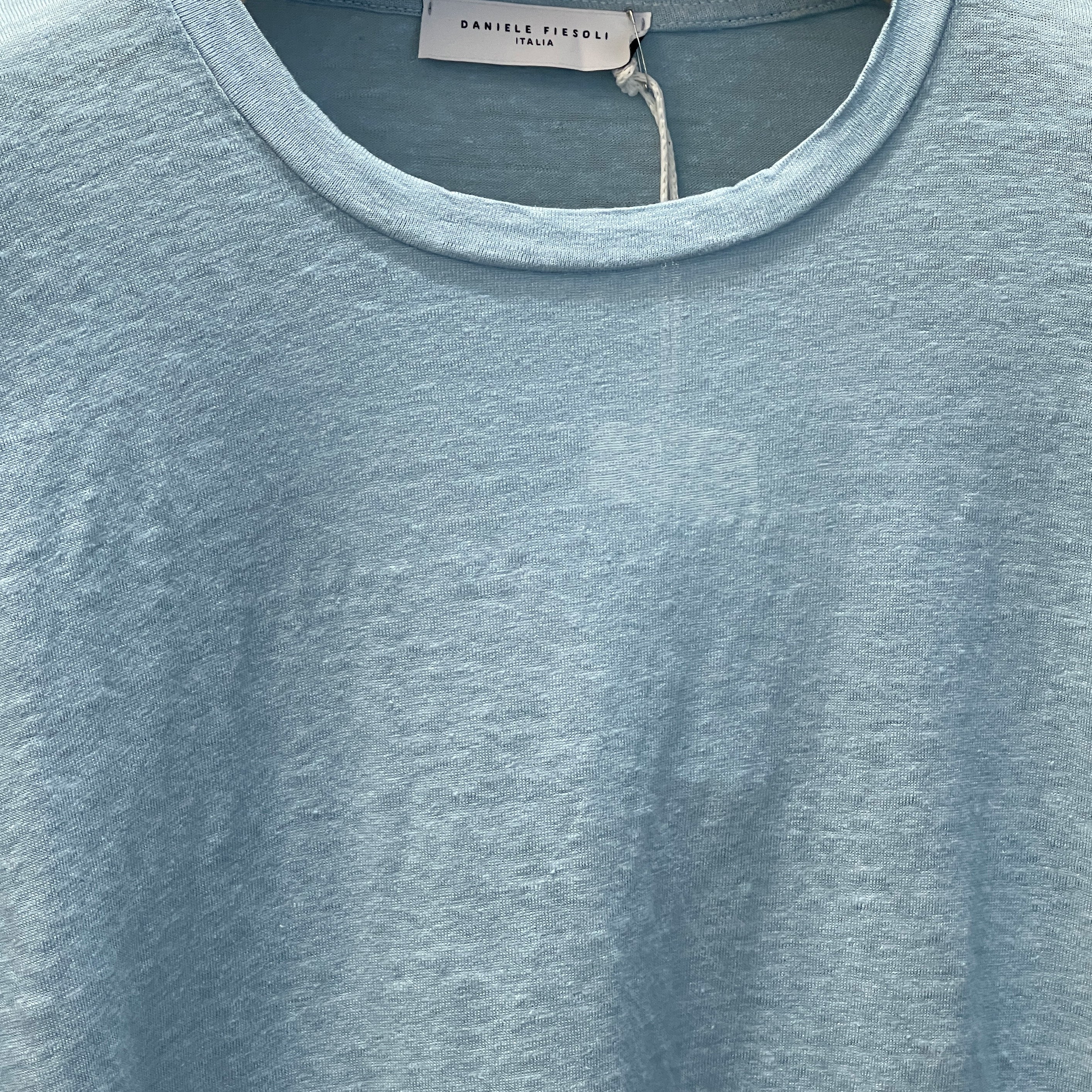 LINEN CREW T-SHIRT - CIELO
