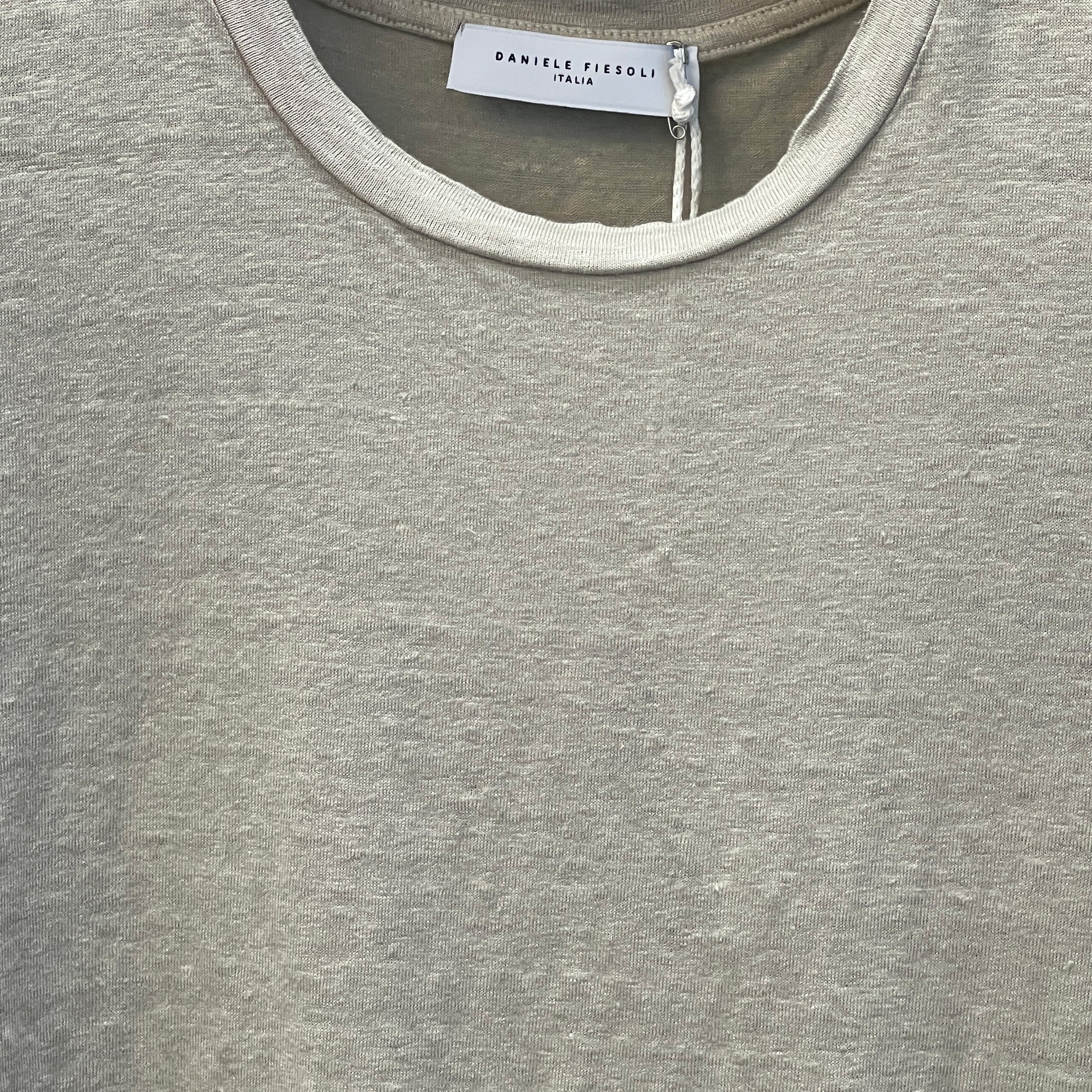 LINEN CREW T-SHIRT  - BEIGE