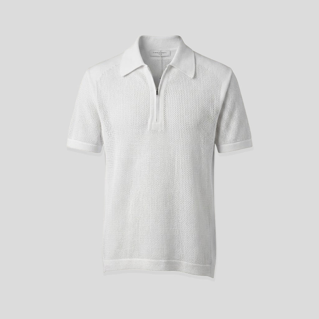 HALF-ZIP KNIT POLO - WHITE