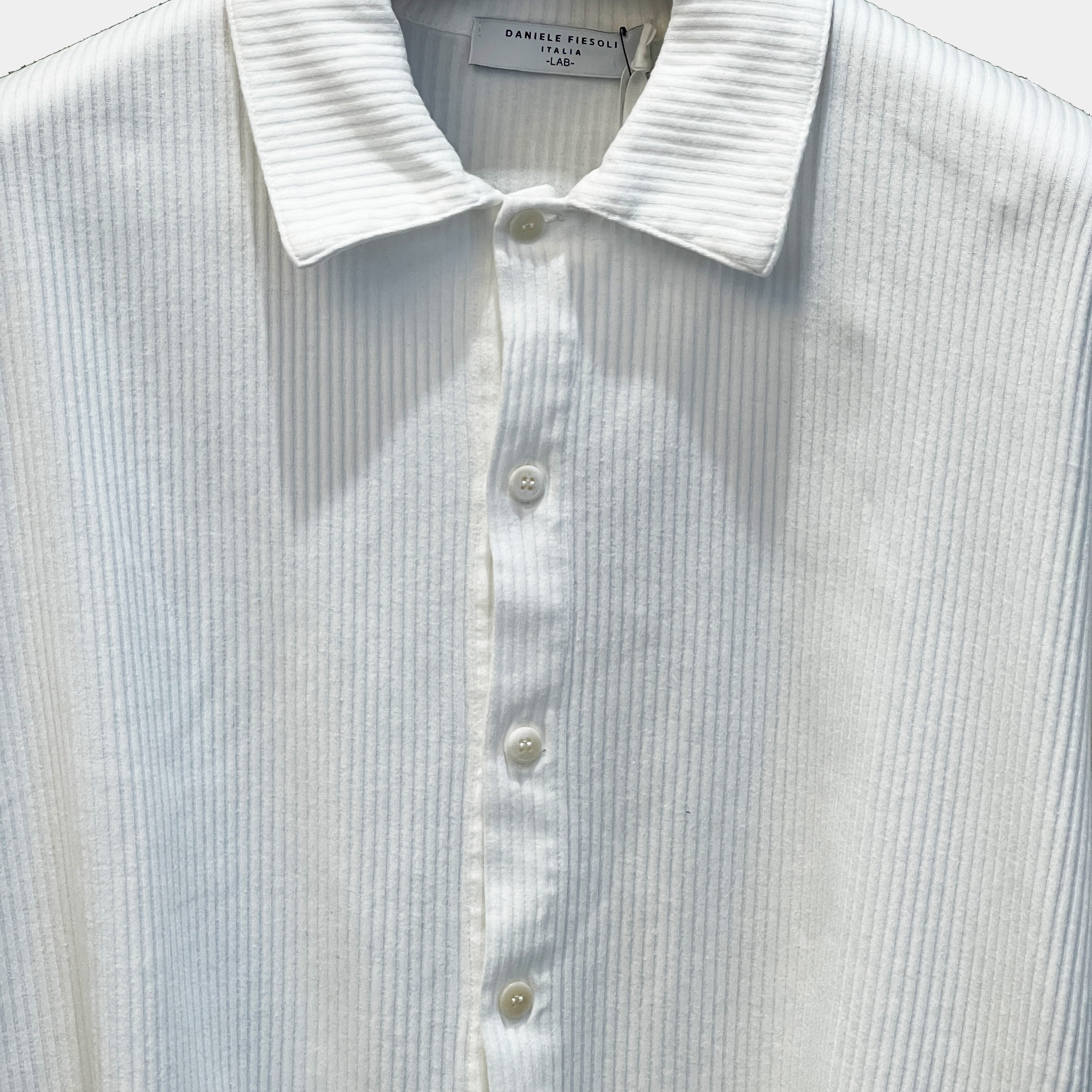 COTTON SS BUTTON UP COLLAR RIBBED SHIRT - PANNA WHITE