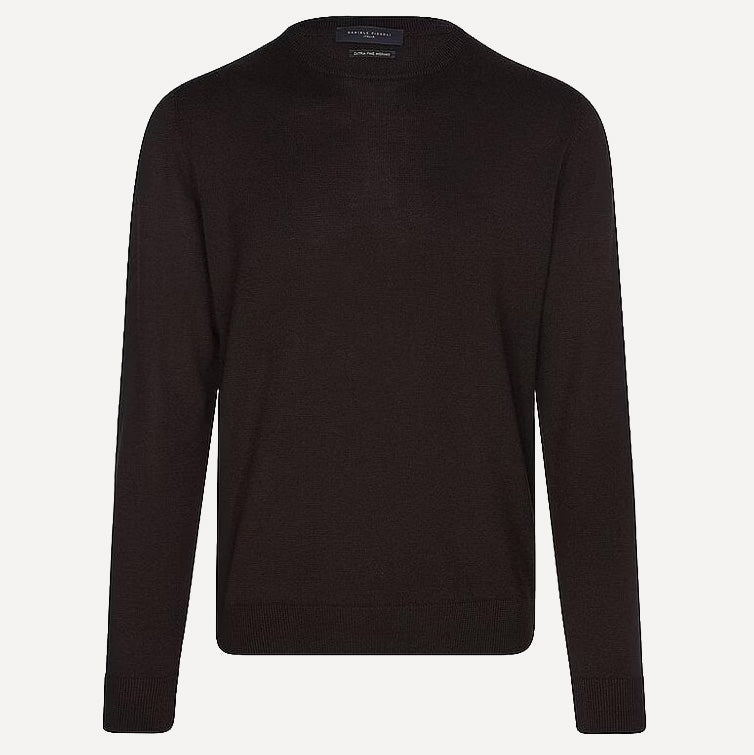 MERINO WOOL CREW NECK KNITTED SWEATER - CACAO