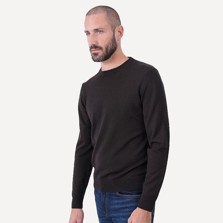 MERINO WOOL CREW NECK KNITTED SWEATER - CACAO