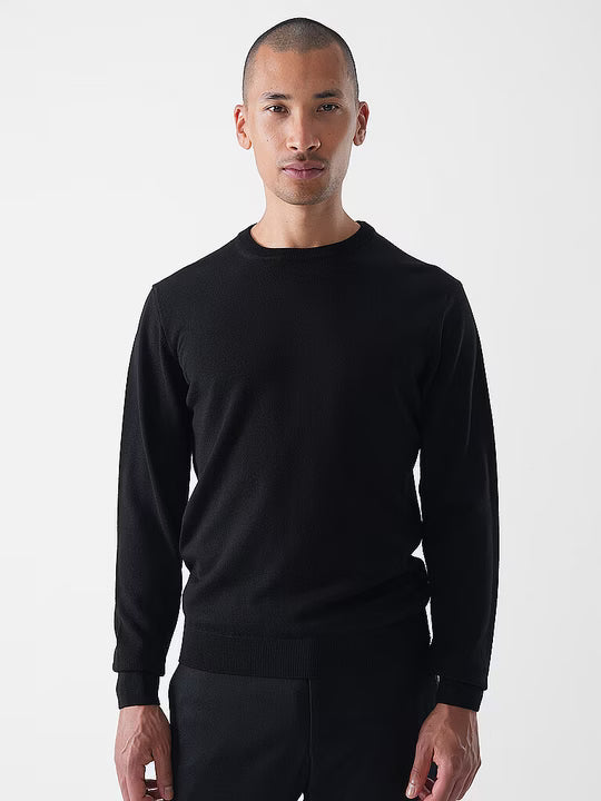 MERINO WOOL CREW NECK - NERO BLACK