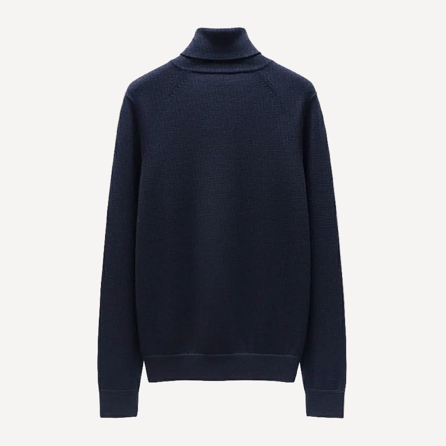 MERINO LONG SLEEVE MOCK-NECK SWEATER  - MIDNIGHT BLUE