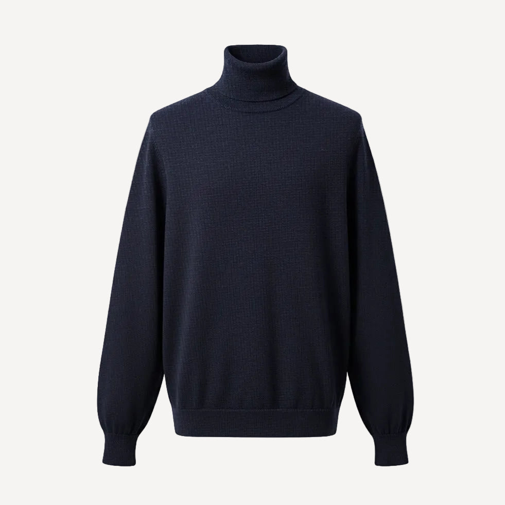 MERINO LONG SLEEVE MOCK-NECK SWEATER  - MIDNIGHT BLUE