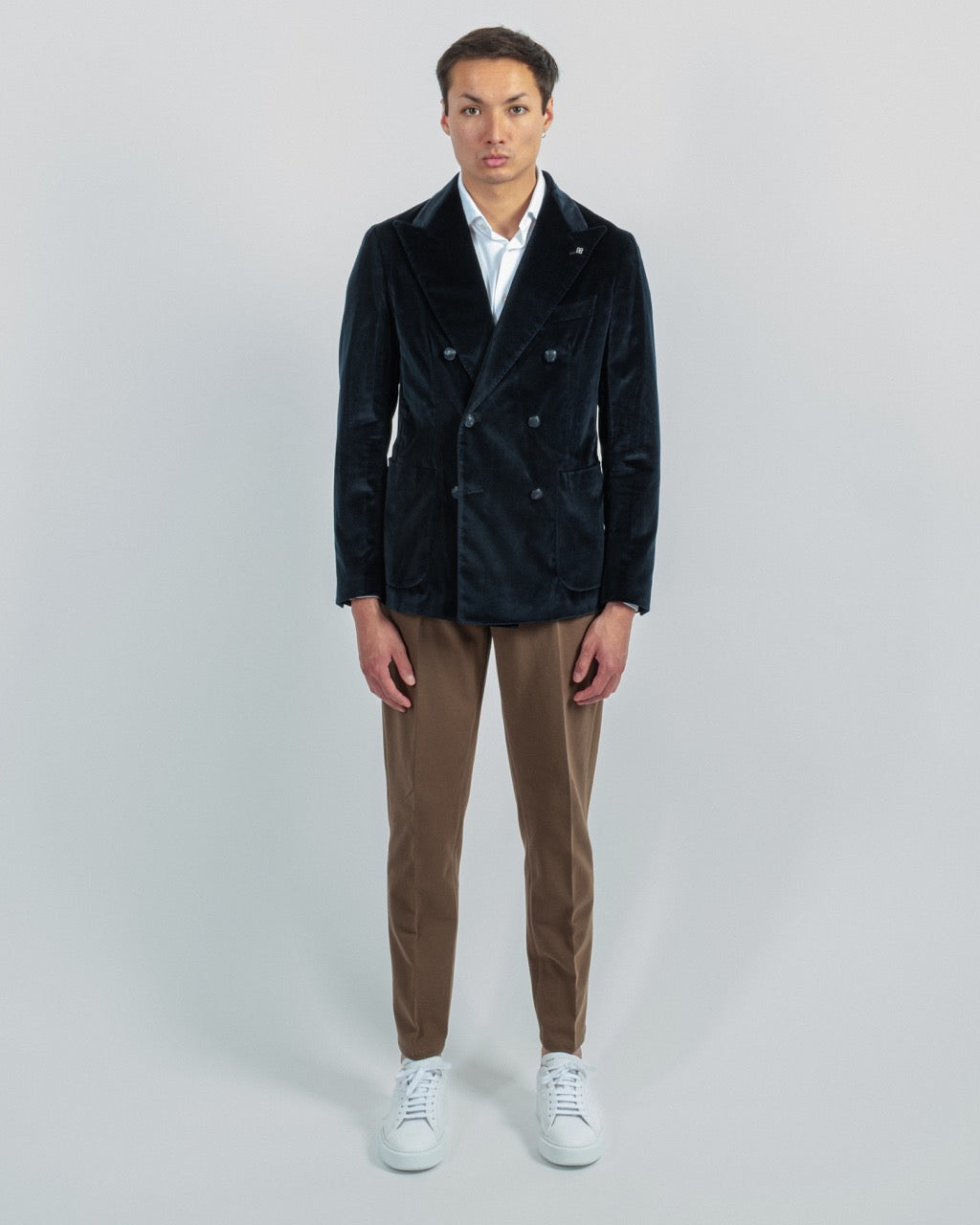 Cupro double breasted blazer - Blue Ink