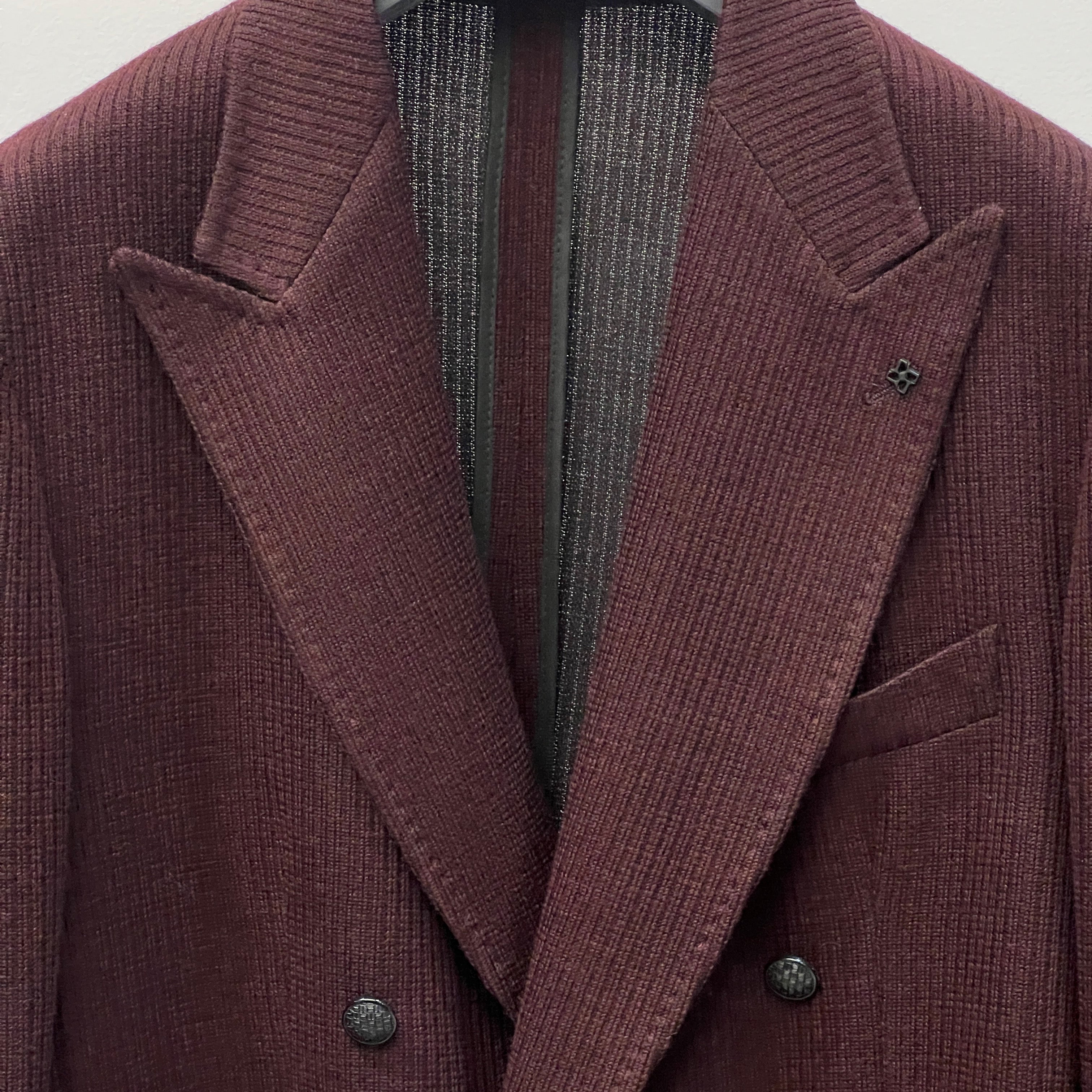 RIBBED PEAK LAPEL BLAZER - BURGUNDY