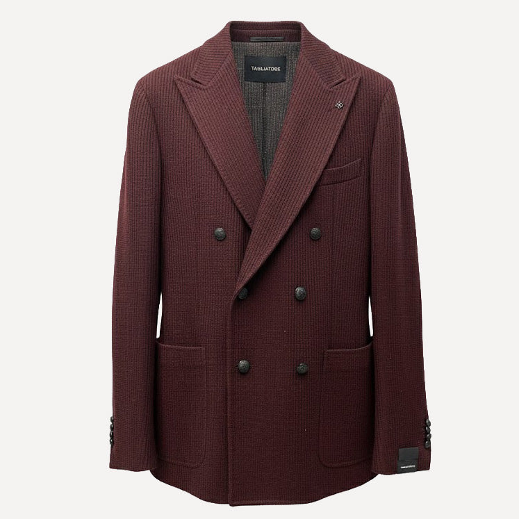 RIBBED PEAK LAPEL BLAZER - BURGUNDY
