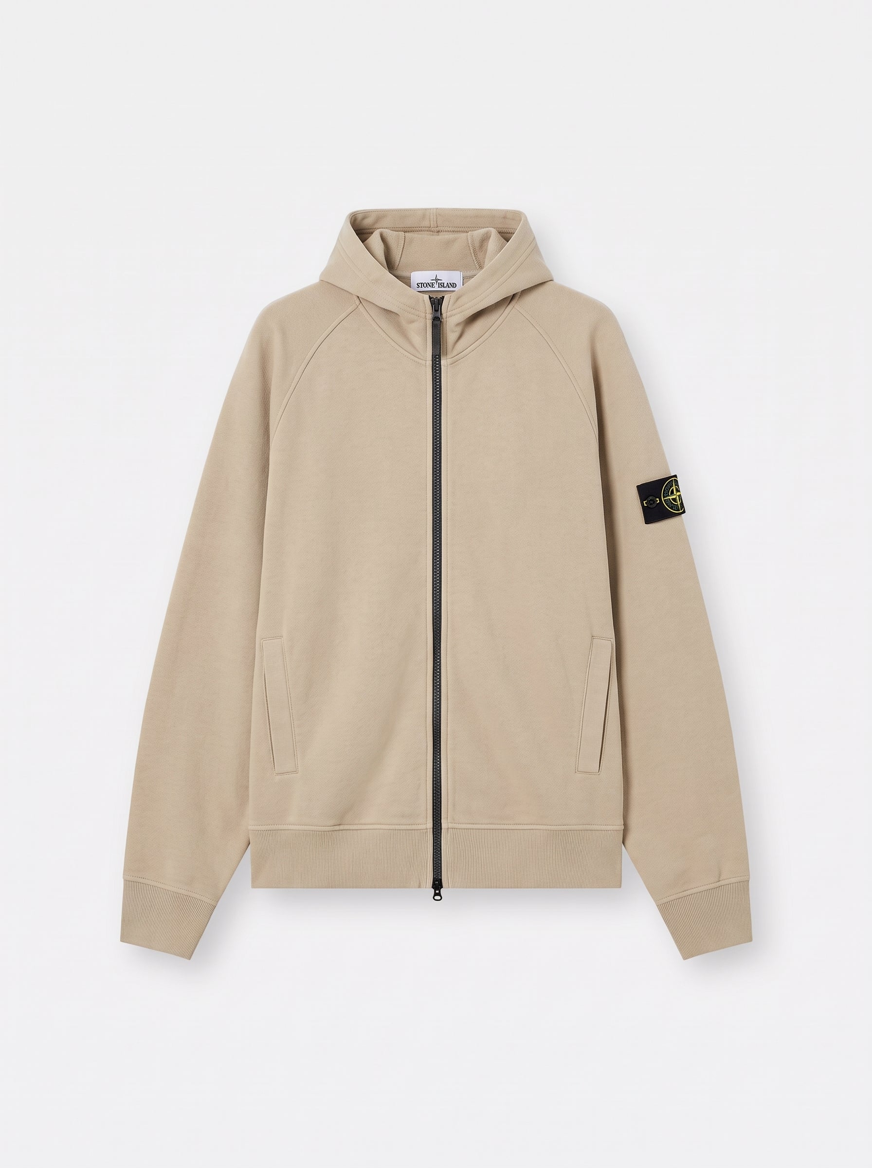 STRETCH RWS WOOL HOODED ZIP-UP SWEATER - SAND