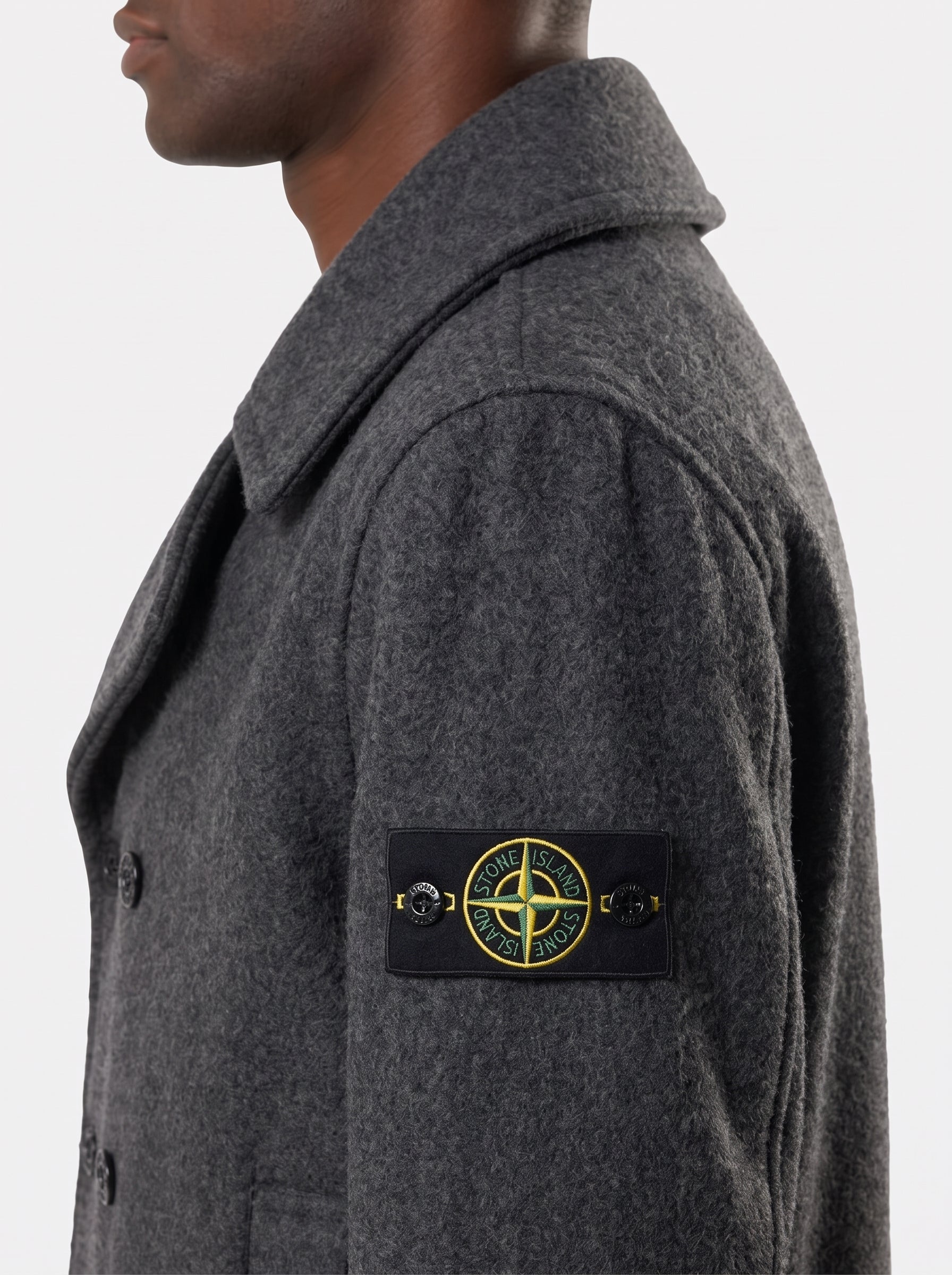 HEAVY MELTON DOUBLE-BREASTED PEACOAT - LEAD GREY