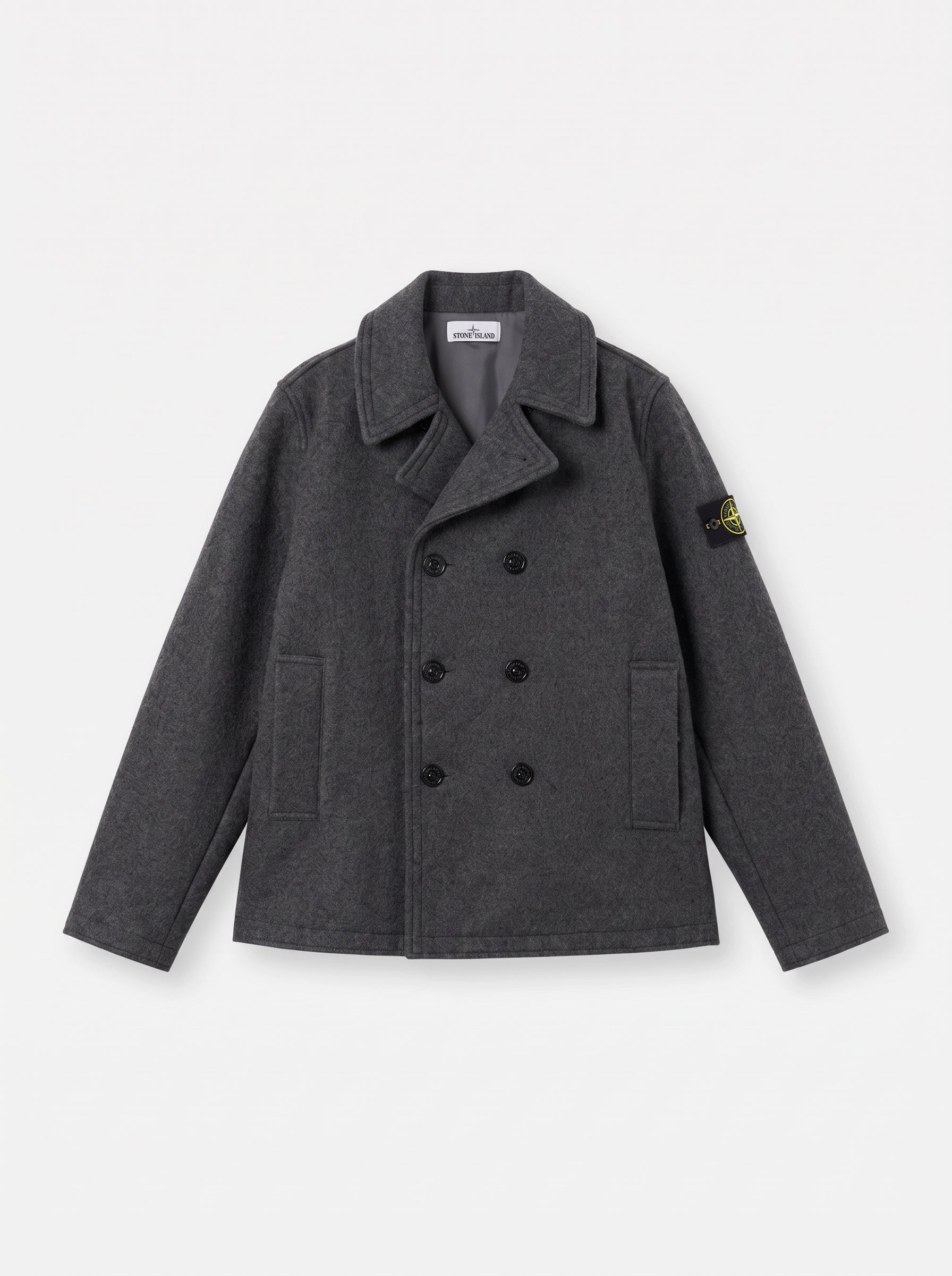 HEAVY MELTON DOUBLE-BREASTED PEACOAT - LEAD GREY