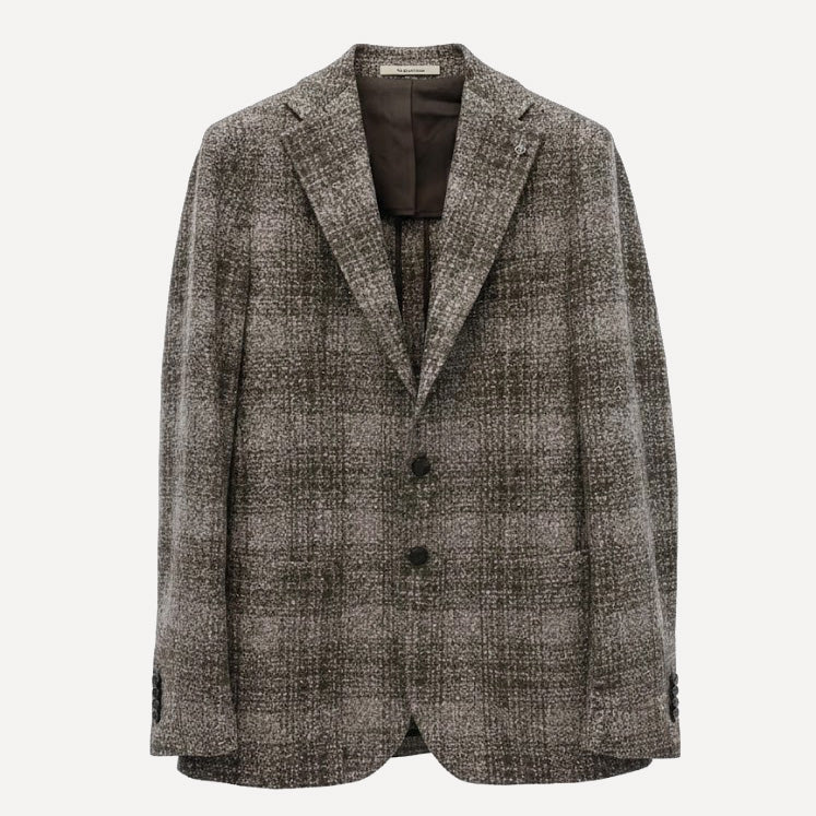 CHECKERED PATTERN BLAZER - FANGO BROWN
