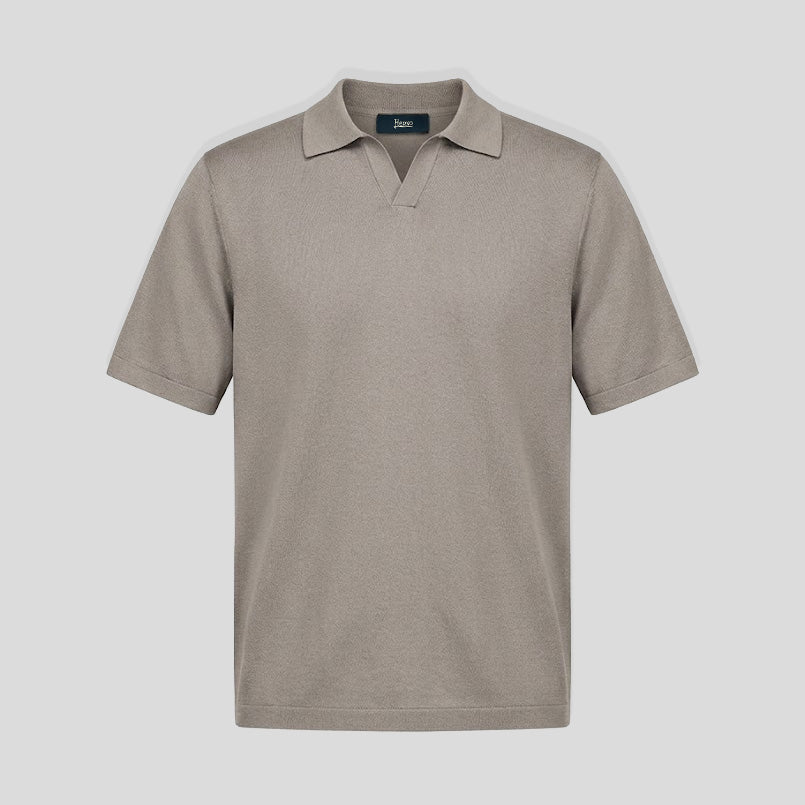 JERSEY KNIT EFFECT POLO SHIRT - PEARL GREY