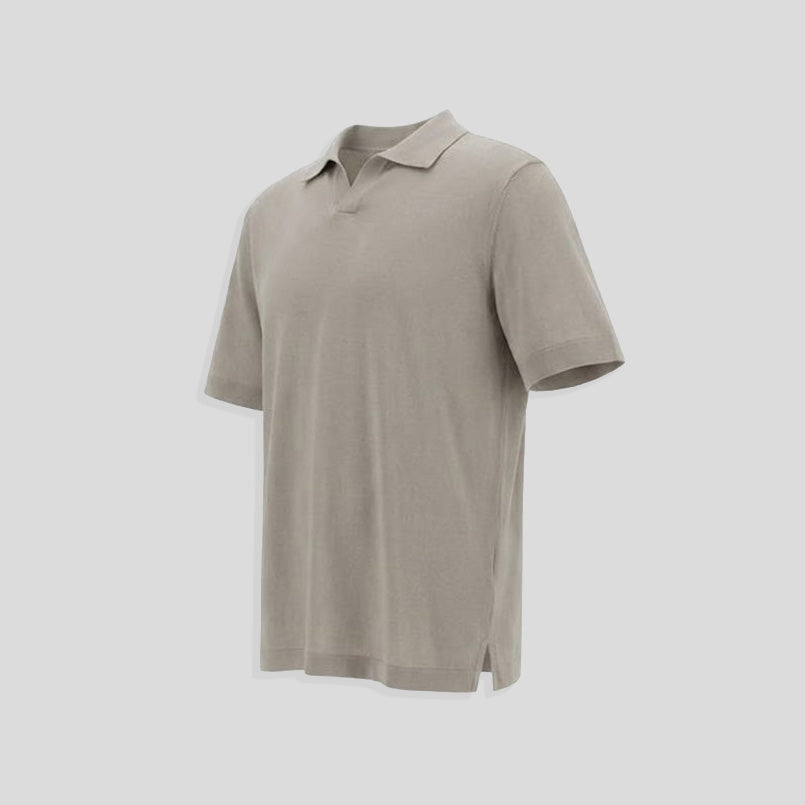 JERSEY KNIT EFFECT POLO SHIRT - PEARL GREY