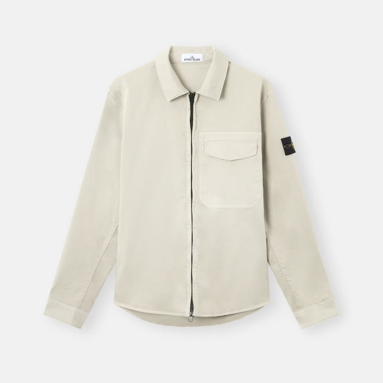 ORGANIC COTTON SATIN OVERSHIRT - PEARL GREY