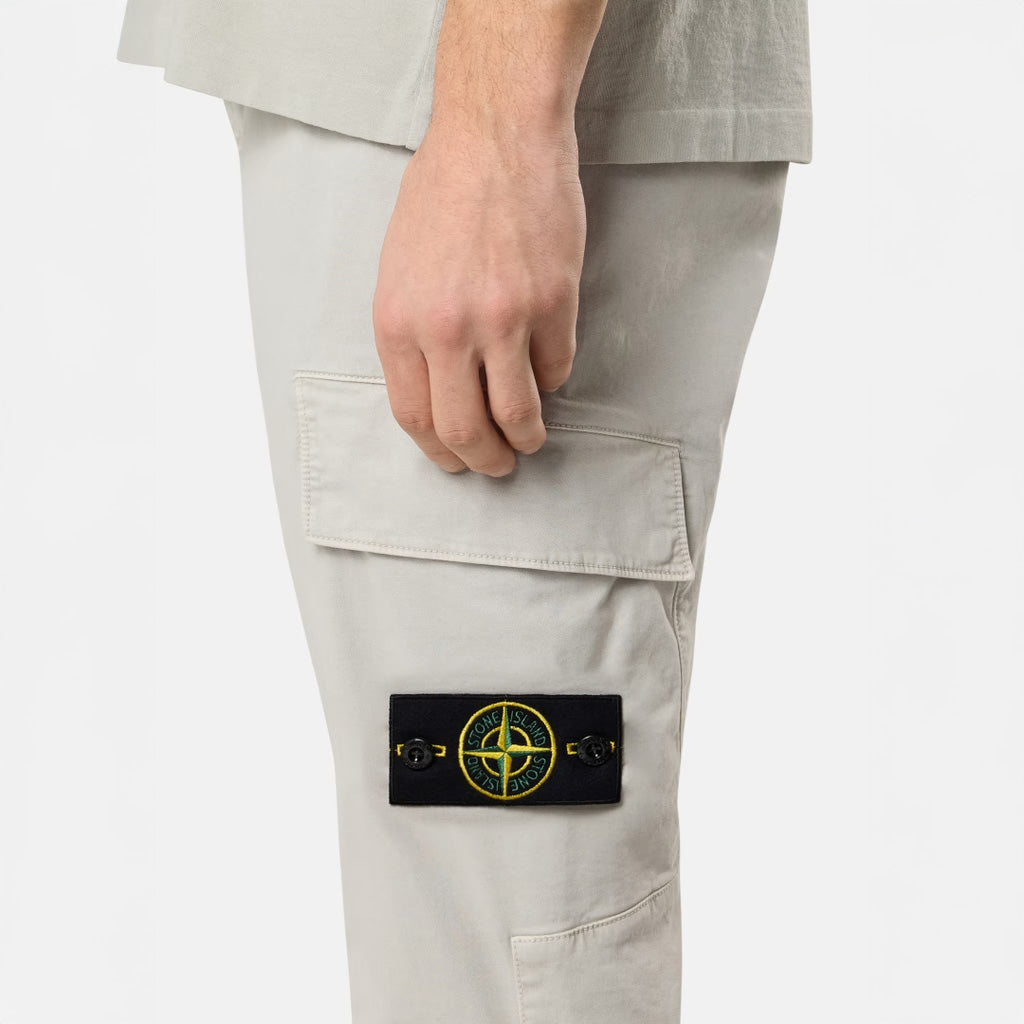 ORGANIC COTTON STRETCH CARGO CHINO TROUSERS  - PEARL GREY