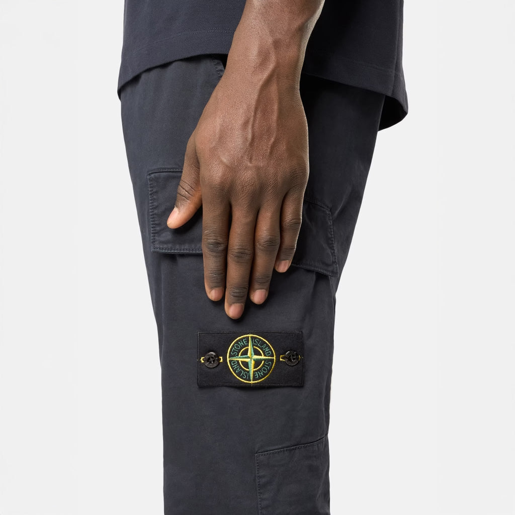 ORGANIC COTTON STRETCH CARGO CHINO TROUSERS  - NAVY BLUE